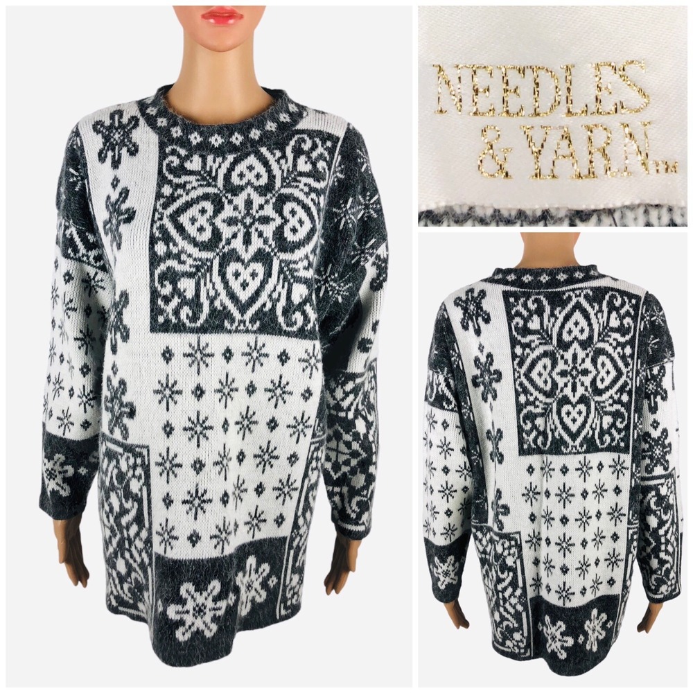 Needles & Yarn Sweater Womens Large Ornate Geometric Snowflake Oversized EUC